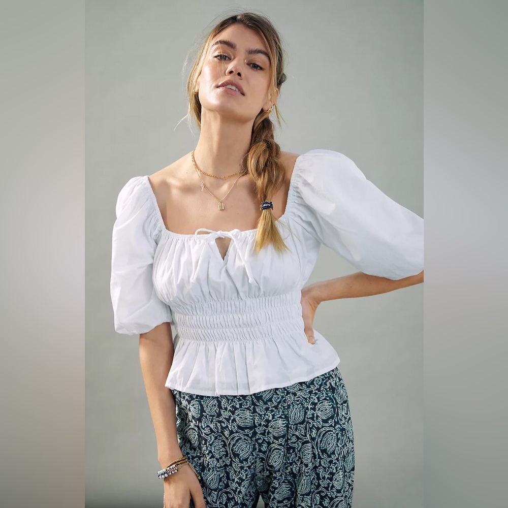 Anthropologie Faithfull the Brand Venetia Plain White Cotton Poplin Puff Top M